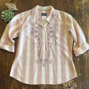 Patagonia | Vintage Organic Cotton Embroidered 3/4 Button Down Blouse